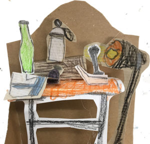 nature morte en relief par Maelle en grande section à l'atelier Bridaine